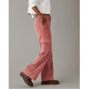 NWT American Eagle Super High Rise Baggy Wide Leg Corduroy Pants Pink Size 16